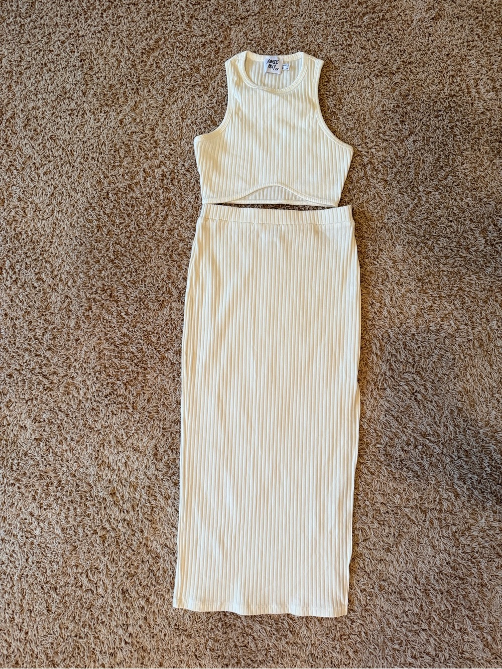Princess Polly Cream Ribbed Crop Tank & Maxi Skirt Set